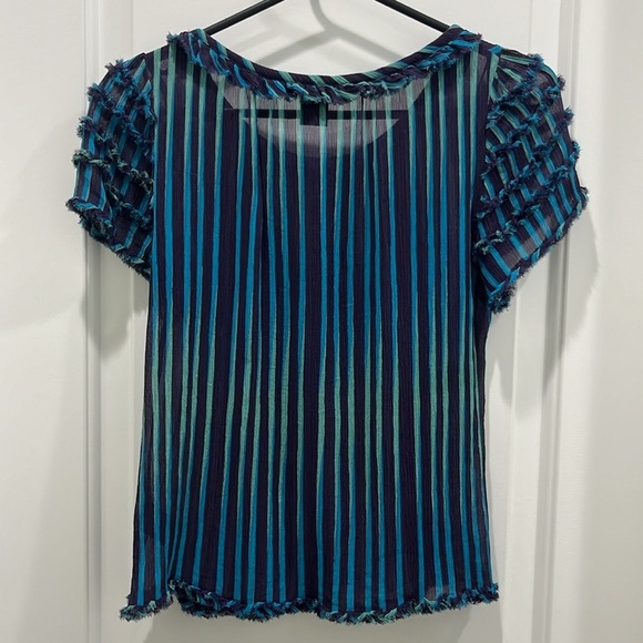 Marc Jacobs Y2K Silk Stripped Short Sleeve Blouse Sz 4 - Picture 8 of 8